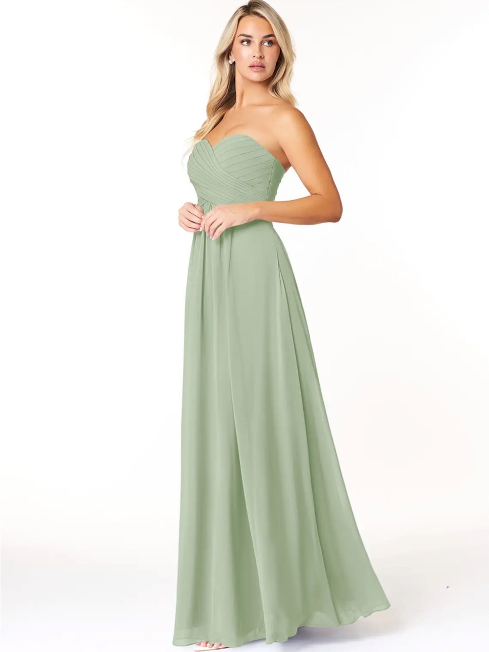 Azazie Strapless Sage Green Chiffon Gown
